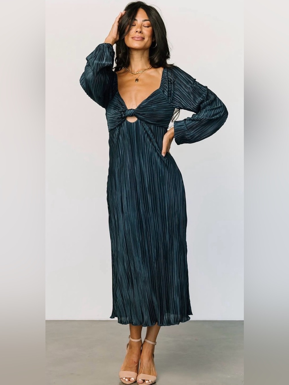 NWT Baltic Born Amani Plated Midi Dress in Peacock Blue size Large retails $79 - Picture 1 of 10